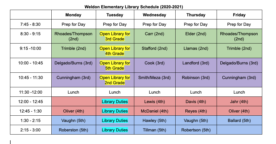 WES Library Schedule